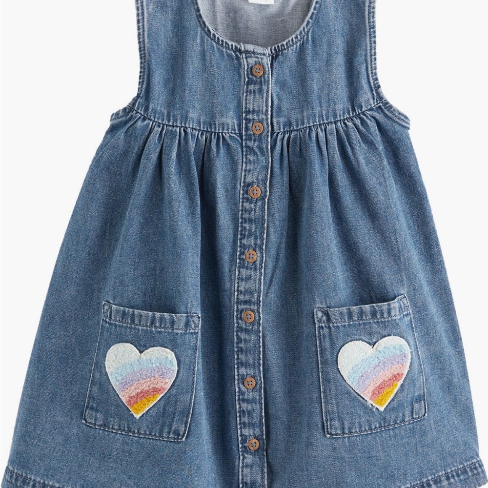 Next Blue Denim Dress with Rainbow Heart Pockets